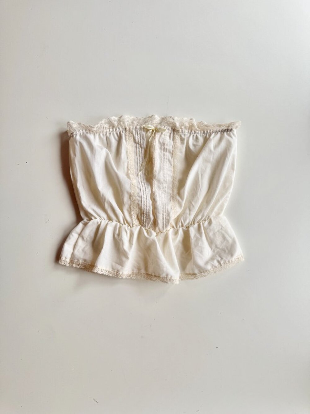 Vintage DEBONAIRE Ivory Polycotton Lawn Lace Trim Strapless Camisole Top, Size M